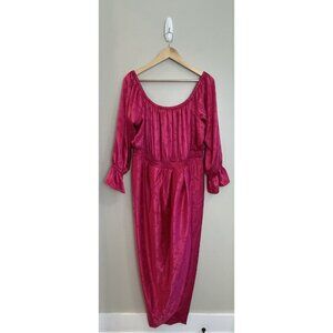 11. Honoré Off The Shoulder Pink Floral Midi Dress Size 16 Satin Wrap Skirt
